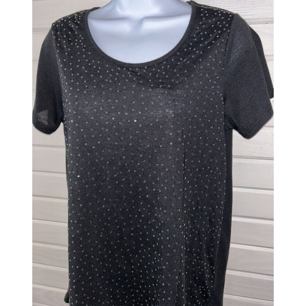 NWT I Jeans By Buffalo Sz MEDIUM Black Sequin Sparkle Tee S/S Poly Linen Blend